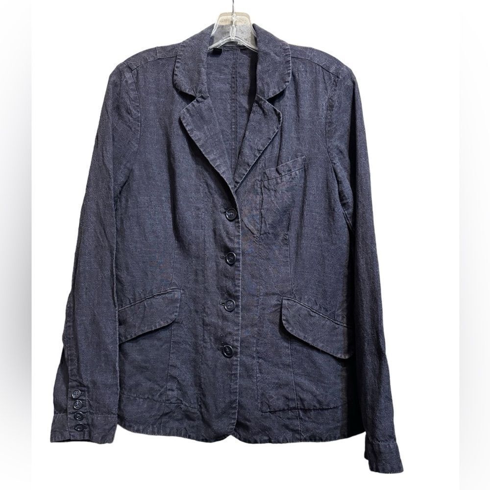 EILEEN FISHER  Dapple Gray Rumpled Linen Jacket blazer Washed Navy 6
